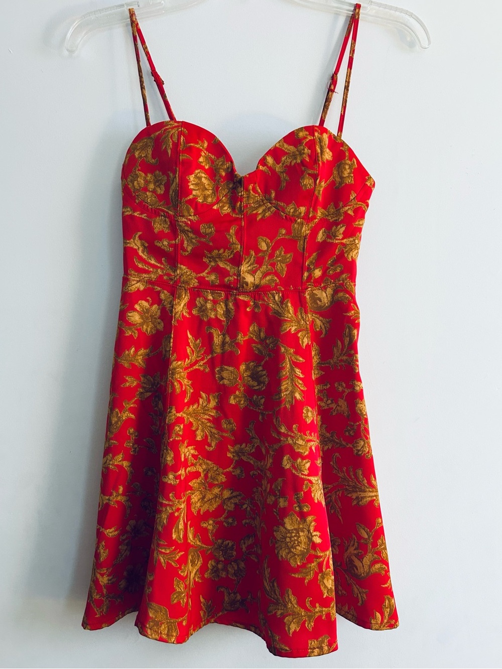 Urban Outfitters Red Dress with Gold Floral Print